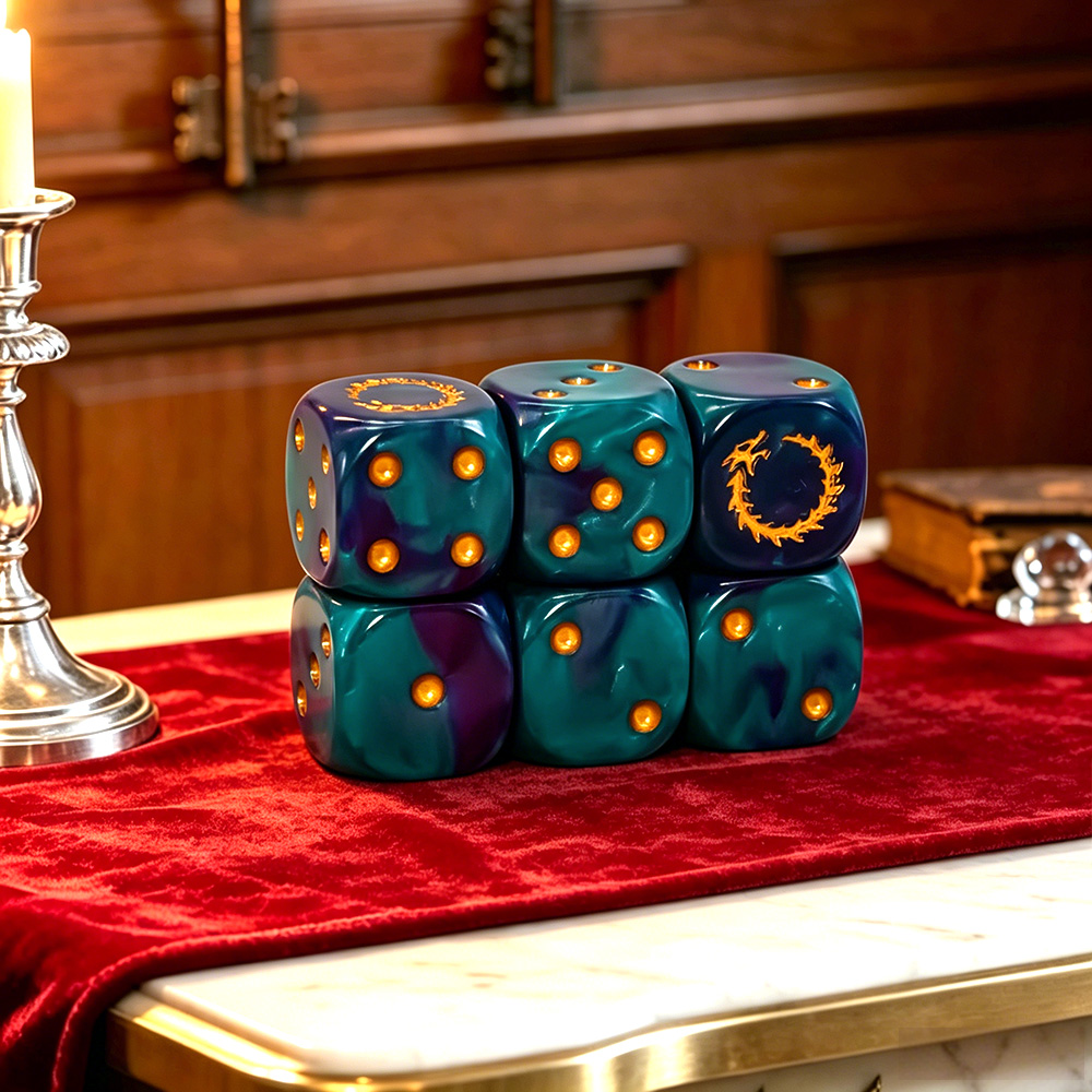 6Pcs Deep Sea Gold Flame D6 Di - đánh giá và giá Board Game Rpg